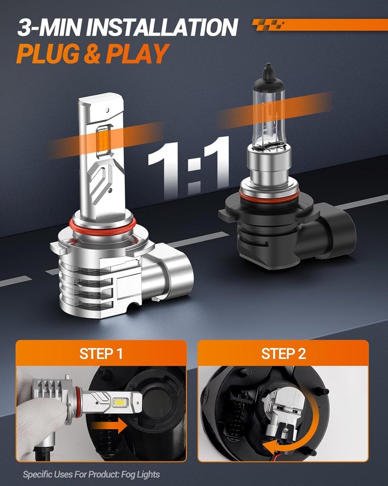 SEALIGHT H10 LED Fog Light Bulbs, 16000LM 3500K Amber Yellow Light 1000% Brightness, H10 9140 9145 Fog Lights LED Yellow, Strong Penetration, Plug and Play - Image 3